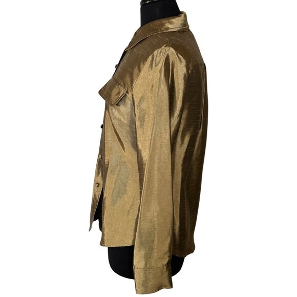 Women's Kasper Brand Metallic Gold Button-Down Blouse 100% Polyester Size PS - Picture 4 of 16